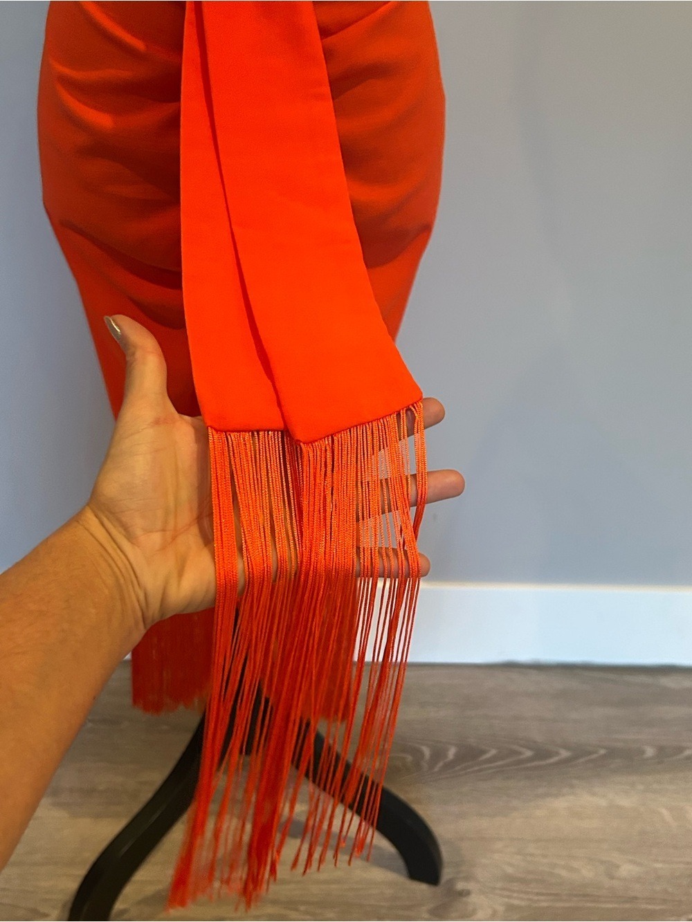 House of Harlow 1960 Orange Ruched Fringe Midi Skirt Sz S Boho Resort Statement - Picture 4 of 14